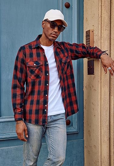 Men’s Long Sleeve Plaid Flannel Shirt