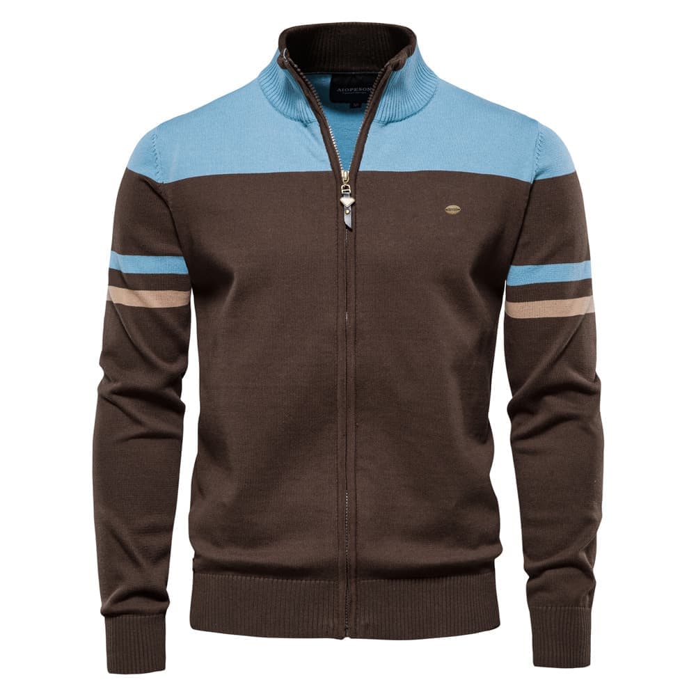 Men’s Colorblock Zip Up Cardigan Sweater