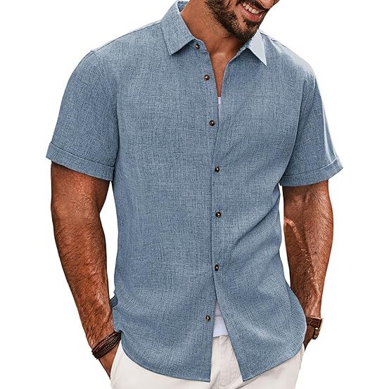 Men’s Melange Textured Short Sleeve Button Down Shirt