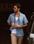 Men’s Melange Textured Short Sleeve Button Down Shirt