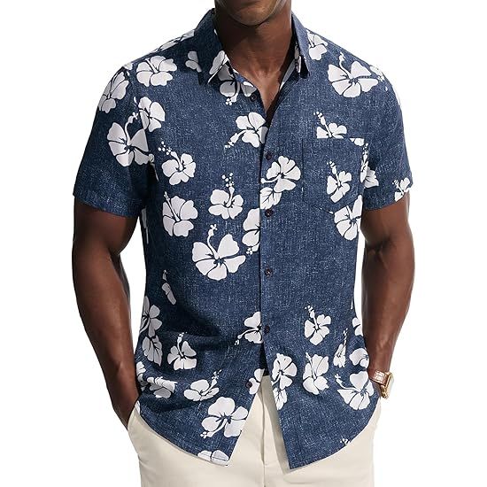 Men’s Printed Short Sleeve Hawaiian Button Down Shirt