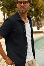 Men’s Short Sleeve Cotton Spread Collar Button Down Shirt