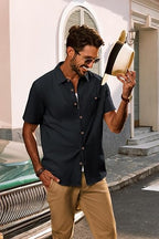 Men’s Short Sleeve Cotton Spread Collar Button Down Shirt