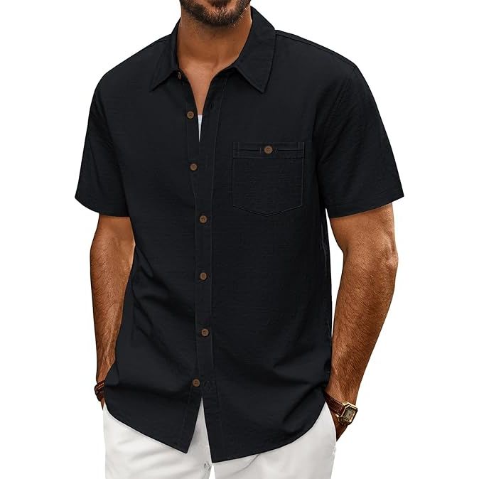 Men’s Short Sleeve Cotton Spread Collar Button Down Shirt