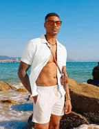 Men’s Wrinkle Resistant Vertical Stripe Cuban Collar Short Sleeve Button Shirt
