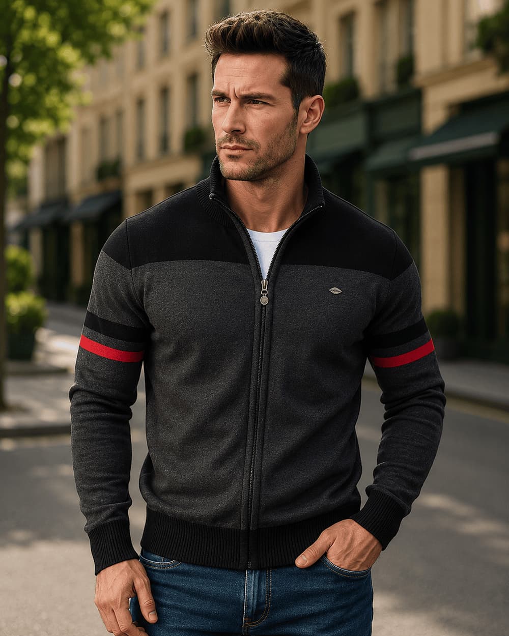 Men’s Colorblock Zip Up Cardigan Sweater